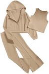 Floerns Girls Long Sleeve Hoodie Tank Split Flare Pants Set Three Piece Outfit Khaki 8Y