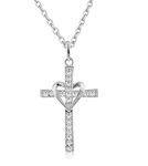 JOTW 10k Yellow Gold, Rose Gold and White Gold Heart & Cross Pendant with an 16, 18, 20 and 22 Inch Gold Overlay Figaro Necklace, 18 Inch, Gold, No Gemstone