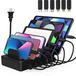 Charging Station for Multiple Devices, ZXSWONLY 50W 6 Ports Cell Phone Apple Devices with Cables Compatible Cellphone, Tablet, Ipad,Kindle and Other Electronic (Black) (LZZC-C-03W2)