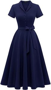 Wedtrend Robe de cocktail vintage pour femme, ligne A, longueur midi, col en V, robe de soirée élégante et décontractée, bleu marine, M