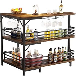 LITTLE TREE 3 Tier L-Shaped Home Bar Unit Liquor Bar Table, Corner Wine Bar Cabinet Mini Bars for Home Kitchen Pub, Rustic Brown