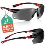 NoCry Safety Sunglasses with Green Tinted Wraparound Lenses; Tinted Safety Glasses for Men and Women with Adjustable Arms & No-Slip Grips; Work Glasses with UV 400 Protection; Black & Red