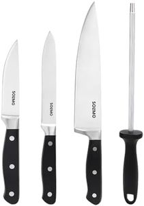Amazon Brand - Solimo Premium High-Carbon Stainless Steel Kitchen Knife Set, 4-Pieces (with Sharpener), Silver