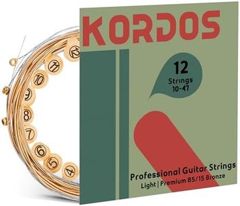 KORDOS 12 String Acoustic Strings, Vacuum-Sealed Packing Long Life, Guitar Strings for Acoustic 12 String Set - 85/15 Coated Bronze, Durable Brass Ball Ends, Hex Carbon Steel Core, Light, 10-47