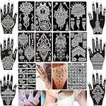 XMASIR 16 Sheets Temporary Tattoo Stencils, 87 Pcs Glitter Tattoo Templates Reusable Indian Arabian Tattoo Stencils for Women Girls (Only Templates,No Tattoo Ink)