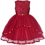 Sunny Fashion Flower Girls Dress Dark Red Sequins Bridesmaid Wedding Party Size 7 Years