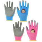 Azlanway Toddler Gardening Gloves, 2 Pairs Waterproof Polyester Latex Coated Children Work Glove for Ages 2–5, Thickened Children Gardening Gloves for Boys and Girls, Pink & Blue