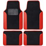 BDK Red MT202 Fresh Carpet Floor Mats for Car Sedan SUV Truck-Two Tone Color Design with PU Leather Trim Feature