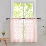 Kitchen Curtains Sets for Windows Short Pink Curtains for Girls Room 36 Inch Length Flower Lace Cafe Net Curtains with Scalloped Edges Privacy Blinds Shade for girly Living Room Set of 2 Panels