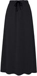 Women's Autumn Winter Fleece Lined Warm Soft Long Skirt Drawstring Elastic Waist A-Line Flared Maxi Ankle Skirts, Black, Large