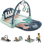 Fisher-Price Kick & Play Piano Gym Baby Playmat, Musical Infant Activity Gym with Removable Piano, Sensory Toys & Tummy Time, Newborn to Toddler 0–18 Months, Navy Fawn, JMN75