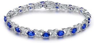 Barzel Gold, White Gold Plated or Rose Gold Plated Created-Gemstones Tennis Bracelet (rhodium-plated-brass, Created Sapphire)