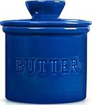 PriorityChef Butter Crock with Lid, Spreadable Butter, French Butter Keeper to Leave on Counter with Water Line, Ceramic French Butter Dish, Dark Blue