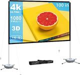 Projector Screen with Stand 100 inch Portable Projector Screen Outdoor 16:9 4K HD Projection Sturdy Stand Included Perfect for Backyard Home Theater & Travel