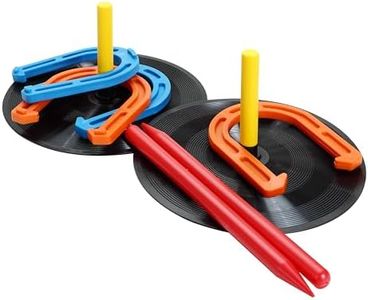 WIn SPORTS Outdoor Indoor Rubber Horseshoes Set Includes 4 Horseshoes,2 Pegs,2 Rubber Mats,2 Red Plastic dowels,Beach Games Perfect for Tailgating,Camping,Backyard,Fun for Kids Adults(Orange&Blue)