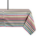 DII 100% Polyester, Spill proof and Waterproof, Machine Washable, Outdoor Tablecloth With Zipper and Umbrella Hole, 60x120", Warm Summer Stripe, Seats 10 to 12 People (CAMZ34859)