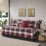 Madison Park Ridge 6 Piece Daybed Cover Casual, Reversible to Solid, Embroidered Toss Pillow Modern Double Sided Quilting All Season Bedding Set, Matching Shams and Bedskirt, 75"x39", Plaid Red