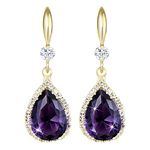 Linawe Purple Dangle Earrings for Women Trendy, 14K Gold Imitation Diamond Drop Chandelier Earrings, Amethyst Rhinestone Crystal Teardrop Dangly Earrings, Wedding Earrings Set