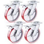 GBL Heavy Duty Castor Wheels with 4 Brakes - 200mm up to 1520KG - Set of 4 No Floor Marks Silent Caster for Furniture - Rubbered Trolley Wheels - Red Castors