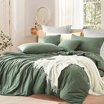 Sacebeleu Luxury Double Duvet Cover Set Green 100% Cotton Plain Breathable Bedding Sets,1 Quilt Comforter Cover Zipper Closure and 2 Pillowcases 50x75cm,Dark Green