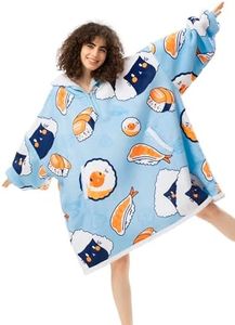 HBlife Oversized Wearable Blanket Hoodie for Adult, Thick Sherpa Sweatshirt with Elastic Sleeves and Giant Pockets Plush Fleece Blanket Jacket, Sushi