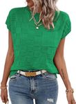 SHEWIN Tops for Women Trendy Solid Crewneck Basic Sweater Vest Short Sleeve Loose Spring Sweaters for Women 2025 Dark Green Small