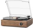 Record Player for Vinyl with 2 Build-in Speakers LP Vinyl Players Belt-Driven Vintage Turntables 3 Speed 3 Size, Wireless Bluetooth Playback, AUX-in,RCA Out, Headphone, Auto Stop Wood