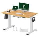 FLEXISPOT E1 Plus ONE PIECE Electric Standing Desk Height Adjustable 120 x 60cm, Sit Stand Desk with 4 Memory Smart Panel, White Frame+Maple Desktop