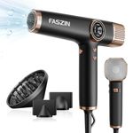 Faszin Hair Dryer, Lightweight Hairdryer with 110,000 RPM High Speed Motor for Fast Drying, 200 Million Ionic Hairdryers for Women & Men, Low Noise Hair Dryers, with 3 Magnetic Nozzle