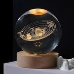 3D Crystal Ball Solar System LED Night Light with Wooden Base, 16 Colors Change with Remote Control, 6cm Universe Galaxy Glass Glow Ball Light as a Christmas Birthday Gift for Teens Boys and Girls