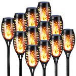 Toodour Solar Halloween Lights Outdoor, 12 Pack Solar Torch Lights with Flickering Flame, Waterproof Outdoor Yard Decorations Lights for Holiday, Garden, Lawn, Walkway, Outdoor Halloween Decorations