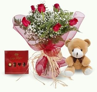 REGALA UNA FLOR | Ramo de 6 rosas naturales a domicilio | Entrega en 24 horas | Con caja de bombones, osito y tarjeta de dedicatoria personalizada