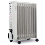 NETTA Oil Filled Radiator 2500W Portable Electric Heater with Thermostat & 24 Hour Timer 2 Power Settings Home Office Energy Efficiency – 11 Fin, Grey