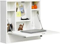 Wall-mounted Desk, Floating Laptop Desk w/ Storage Shelves & 1 Drawer & Foldable Drop-Leaf Tabletop, Dressing Table, Multifunctional Computer Workstation Table, for Home Office Dormitory Small Spaces Working Study, White/Black (White)