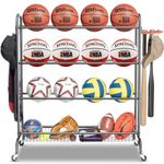 EXTCCT Basketball Rack, Outdoor Rolling Basketball Shooting Training Stand,Sports Equipment Storage with Wheels, Garage Four-Layer Ball Holder with Two Basket for Basketballs Footballs Volleyball