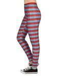 HDE Women Blue Red Stripe Leggings Thing Halloween 5K Theme Pants Workout Tights