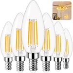 Led Candelabra Light Bulb Filament Vintage Edison Chandelier Dimmable Bulbs,40 Watt Equivalent,Warm White 2700k,400 Lumen,E12 Base,6 Pack