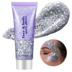 Go Ho Silver Face Glitter Gel,Singer Concerts Body/Hair Glitter Makeup,Holographic Long Lasting Chunky Sequins Glitters for Eye Lip Hair Nails,Festival Rave Accessories,05 Silver Glitter 52g