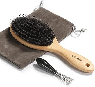 LORSEX Brosse à cheveux, démêlante en poils de sanglier pour femme, homme et enfant, pour massage lissant pour tous types de cheveux, avec nettoyant et sac de voyage (Hêtre d'origine classique)