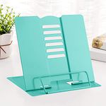 MSDADA Book Stand Metal Reading Rest Book Holder Adjustable Cookbook Documents Holder Portable Sturdy Bookstands for Recipes Textbooks Tablet Music Books with Page Clips (Light Green)