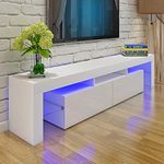 Panana 78inch TV Stand Television Stands TV Console Unit Two Glass Shelves Two Drawers Sideboard Storage 16 Colors RGB LED Lighted TV Cabinet for 65 70 75 80 inch TV (White)