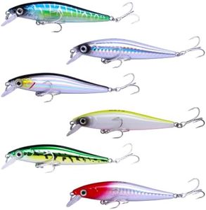 6 Pack 3.5" Floating Minnow Fishing Lures, Freshwater & Saltwater Hard Lures with BKK #6 Treble Hooks, Weight Transfer System for Long Casts, Target Largemouth Bass, Pike, Bluegill, Striped Bass