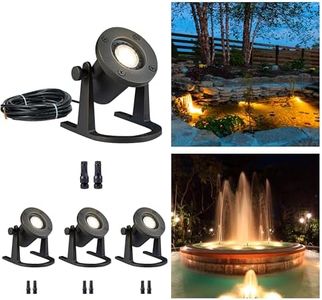 Gardenreet Brass Pond Light 12V - Low Voltage Underwater LED Fountain Lights, IP68 Waterproof Submersible Waterfall Lamp Wired, Outdoor Bronze for Swimming Pool Ponds MR16 Bulb Not Included(4 Pack)