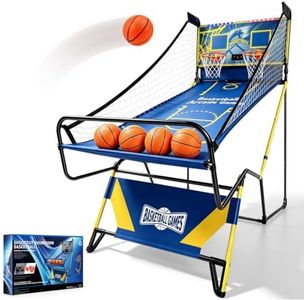 Furypiont Electronic Arcade Basketball Game with LED Scoring System, Foldable Indoor Dual Basketball Scoring System with Sound Effects, with Pump and Dual Hoops