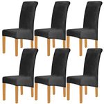 Large Size High Back Thicker Plush Dining Chair Covers Set of 6, Elastic Kitchen Chair Slipcovers Removable Nonslip for Hotel Dining Room Ceremony Banquet Wedding Party (Black-Thicker Plush, 6 Pack)