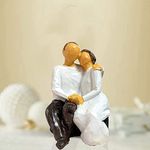 Xtore® Beautiful Hand Painted Medium Size Resin Sitting Romantic Couple (Pack of 1, Black & White)