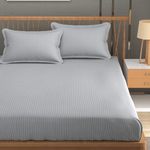 Homefab India 160 TC Stripe Glace Cotton Double BedSheet with 2 Pillow Covers - (90x90 inches) - Silver