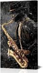 NutArtPic Black And Gold Music Wall Art Saxophone Art Print Musical Instruments Painting Vintage Music Canvas For Classroom Or Music Room Wall Art Decor 20''x36''