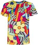 COSAVOROCK Men's 60s 70s Hippie Shirts Fancy Dress Hippy Costumes Floral T-Shirts Multicoloured M