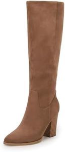 Coutgo Womens Faux Suede Knee High Boots Side Zipper Chunky Heel Stretch Winter Boots